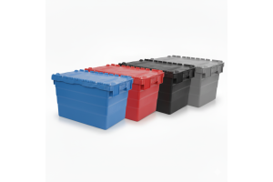 Distributiebakken met klapdeksels, Standaard in 4 kleuren leverbaar