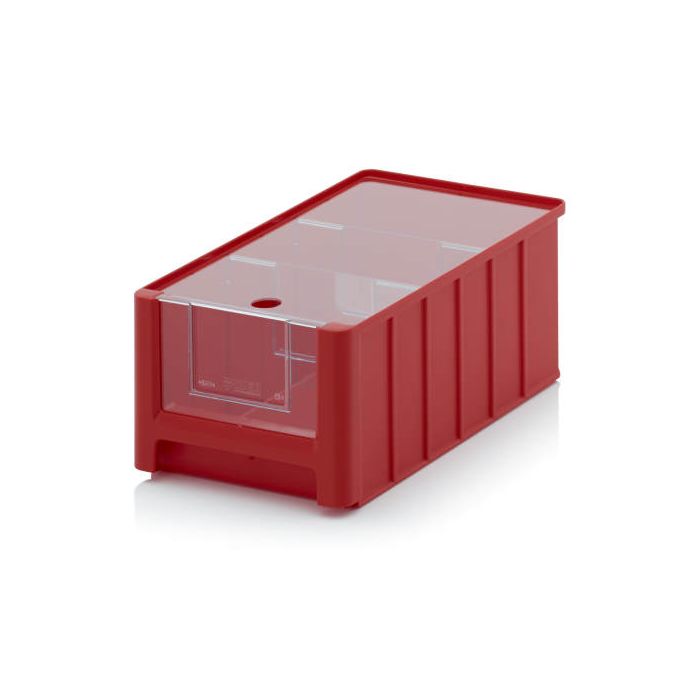 Magazijnbak 35x21x15cm, inhoud 8,6 liter met insteekvenster, deksel en 2 verdeelschotten, NORAH Plastics Magazijnbak 35x21x15cm, inhoud 8,6 liter met insteekvenster, deksel en 2 verdeelschotten, NORAH Plastics