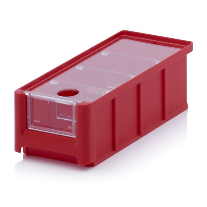 Rode Magazijnbak 21,5X10X7,5cm, inhoud 1,08 liter met insteekvenster, deksel en 3 verdeelschotten, Groen, NORAH Plastics