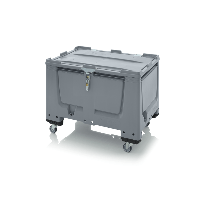 Verrijdbare palletbox met klapdeksel en slot, 120x80x79cm, 4 wielen, inhoud 535 liter, NORAH Plastics, Arnhem, Holland Verrijdbare palletbox met klapdeksel en slot, 120x80x79cm, 4 wielen, inhoud 535 liter, NORAH Plastics, Arnhem, Holland