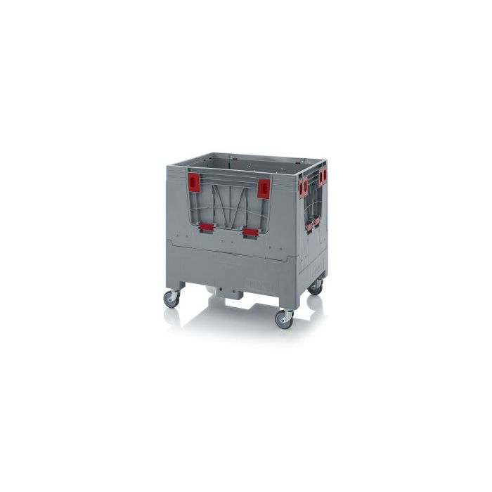 Vouwbare mini palletbox 80x60x93cm, 4 wielen, Grijs, Laadkleppen, NORAH Plastics