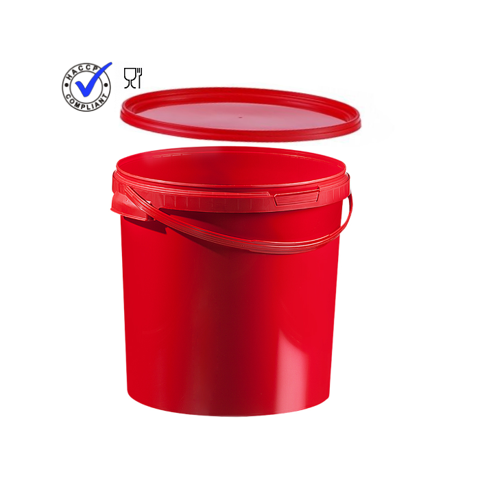 Rode Emmer met deksel, inhoud 20 liter, NORAH Plastics
