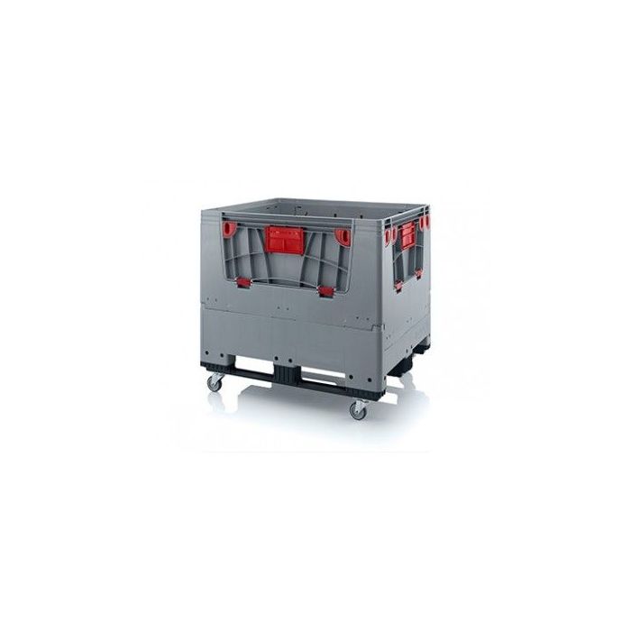 Vouwbare palletbox 120x10x114cm, 3 sleeplatten en 4 wielen, inhoud 900 liter, NORAH Plastics. Vouwbare palletbox 120x10x114cm, 3 sleeplatten en 4 wielen, inhoud 900 liter, NORAH Plastics.