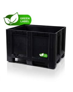 Zwarte palletbox 120x100x78cm, 3 sleeplatten, inhoud 610 liter, Green Label, RE-HDPE, NORAH Plastics