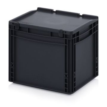 ESD stapelbak met klapdeksel 40x30x33,5cm, inhoud 30 liter, NORAH Plastics