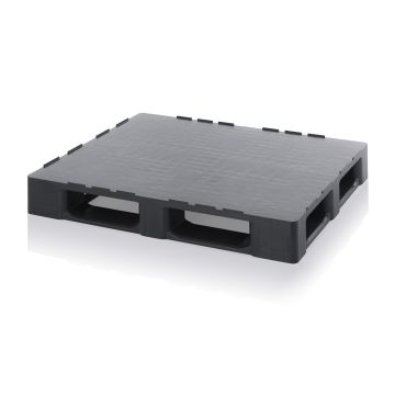 Verstevigde esd pallet afmeting: 120x100x15cm, opstaande randen en 5 sleeplatten, NORAH Plastics