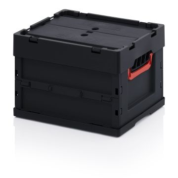 ESD vouwbak met deksel 40x30x27cm, inhoud 24 liter