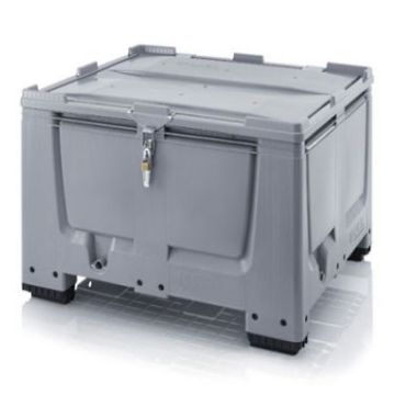 Palletbox met klapdeksel en slot, 120x80x79cm, 4 poten, inhoud 535 liter, NORAH Plastics