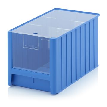 Magazijnbak 50x31x30cm, inhoud 38,2 liter met insteekvenster, deksel en 2 verdeelschotten