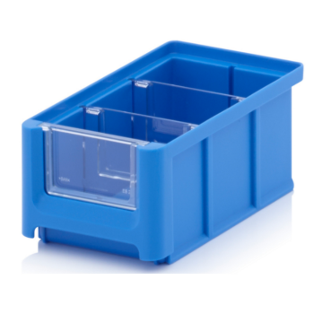 Magazijnbak 16x10,2x7,5cm, inhoud 0,77 liter met 2 dwarsverdeelschotten en insteekzichvenster