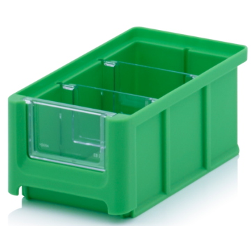 Magazijnbak 16x10,2x7,5cm, inhoud 0,77 liter met 2 dwarsverdeelschotten en insteekzichvenster