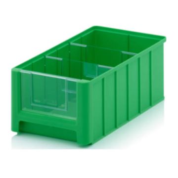 Magazijnbak 35x21x15cm, inhoud 8,6 liter met 2 dwarsverdeelschotten en insteekzichvenster