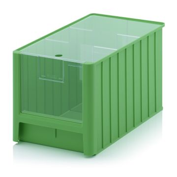 Magazijnbak 50x31x30cm, inhoud 38,2 liter met insteekvenster, deksel en 2 verdeelschotten