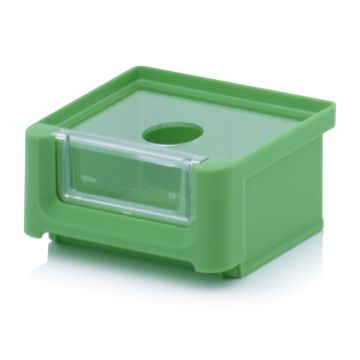 Magazijnbak 8,5x10,2x5cm, inhoud 0,21 liter met insteekvenster en deksel, Groen, NORAH Plastics