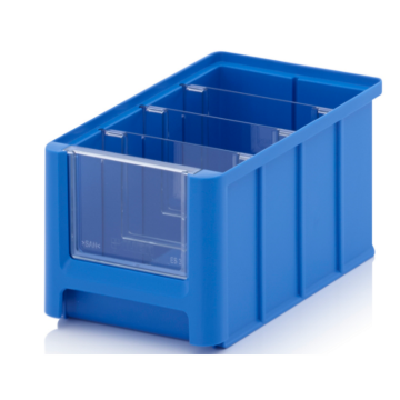 Magazijnbak 	22,5x15x12,5cm, inhoud 3,17 liter met 3 dwarsverdeelschotten en insteekzichvenster
