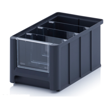 Magazijnbak 	22,5x15x12,5cm, inhoud 3,17 liter met 3 dwarsverdeelschotten en insteekzichvenster