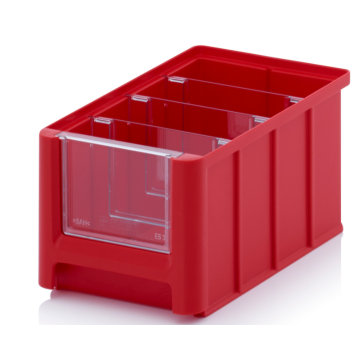 Magazijnbak 	22,5x15x12,5 cm, inhoud 3,17 liter met 3 dwarsverdeelschotten en insteekzichvenster