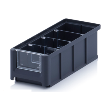 Magazijnbak 	22x10,2x7,5cm, inhoud 1,08 liter met 3 dwarsverdeelschotten en insteekzichvenster