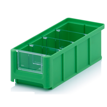 Magazijnbak 	22 x 10,2 x 7,5 cm, inhoud 1,08 liter met 3 dwarsverdeelschotten en insteekzichvenster