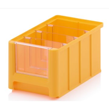 Magazijnbak 	22,5x15x12,5cm, inhoud 3,17 liter met 3 dwarsverdeelschotten en insteekzichvenster