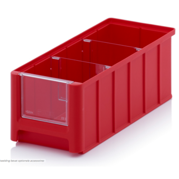 Magazijnbak 32,5x15x12,5cm, inhoud 4,5 liter met 2 dwarsverdeelschotten en insteekzichvenster