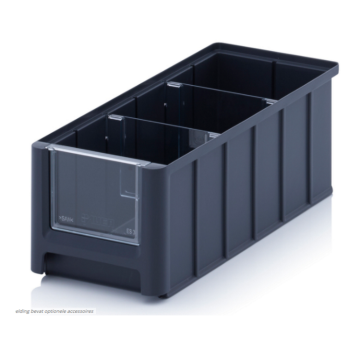 Magazijnbak 32,5x15x12,5cm, inhoud 4,5 liter met 2 dwarsverdeelschotten en insteekzichvenster