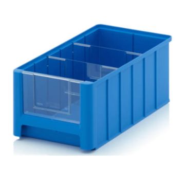 Magazijnbak 35x21x15cm, inhoud 8,6 liter met 2 dwarsverdeelschotten en insteekzichvenster