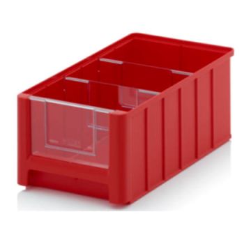 Magazijnbak 35x21x15cm, inhoud 8,6 liter met 2 dwarsverdeelschotten en insteekzichvenster