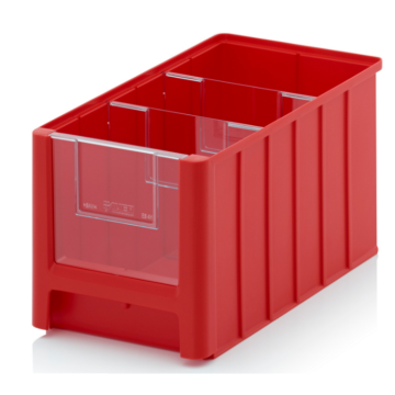 Magazijnbak 35x21x20cm, inhoud 11,7 liter met 2 dwarsverdeelschotten en insteekzichvenster