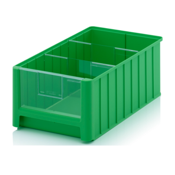 Magazijnbak 50x31x20cm, inhoud 25 liter met 2 dwarsverdeelschotten en insteekzichvenster