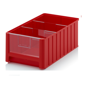 Magazijnbak 50x31x20cm, inhoud 25 liter met 2 dwarsverdeelschotten en insteekzichvenster