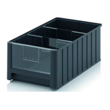Magazijnbak 50x31x20cm, inhoud 25 liter met 2 dwarsverdeelschotten en insteekzichvenster