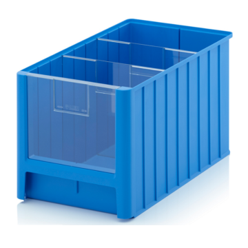 Magazijnbak 50x31x30cm, inhoud 38,2 liter met 2 dwarsverdeelschotten en insteekzichvenster