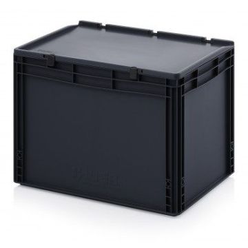 ESD stapelbak met klapdeksel 60x40x43,5cm, inhoud 88 liter, NORAH Plastics