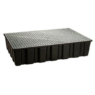 Palletformaat opvangbak 123x83x27cm, inhoud 220 liter met metalen uitlekrooster