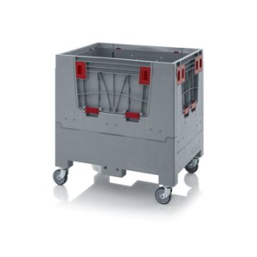 Vouwbare mini palletbox 80x60x93cm, 4 wielen, Grijs, Laadkleppen, NORAH Plastics