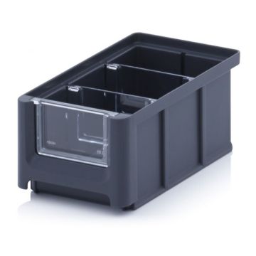 Magazijnbak 16x10,2x7,5cm, inhoud 0,77 liter met 2 dwarsverdeelschotten en insteekzichvenster
