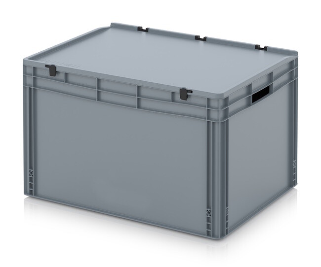 Stapelbox met klapdeksel, 80x60x52cm, Inhoud 228 liter, Kleur Grijs